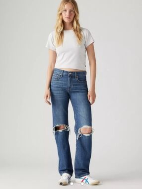 Levis Low Pro Straight Leg Jeans Medium Wash Distressed Size 31